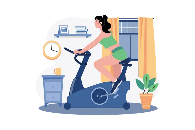 Fille utilisant un cycle de gym  Illustration