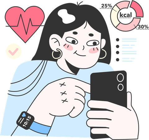 Fille utilisant une application de soins de santé  Illustration