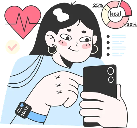 Fille utilisant une application de soins de santé  Illustration