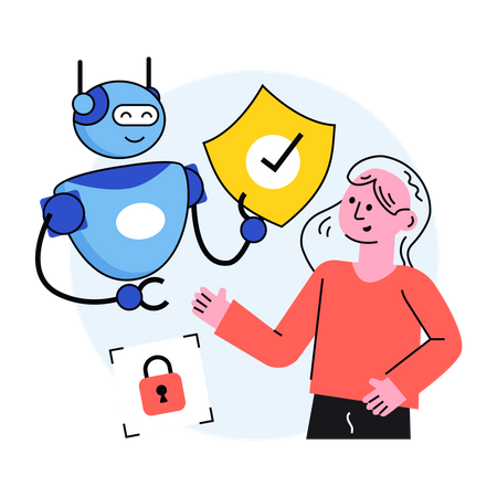Fille utilisant la fonction de sécurité de l'intelligence artificielle  Illustration