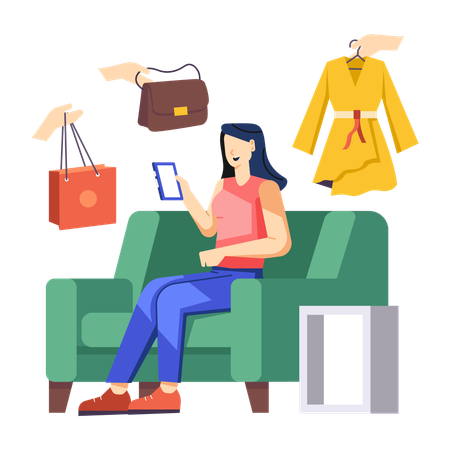 Fille utilisant le commerce mobile  Illustration