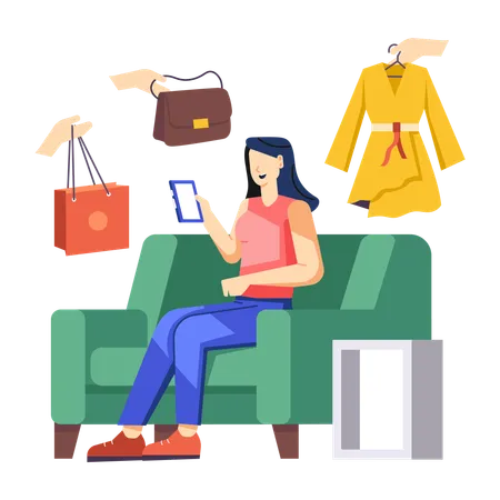 Fille utilisant le commerce mobile  Illustration