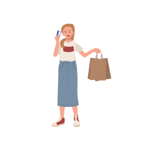 Fille utilisant le paiement par carte pour faire du shopping  Illustration