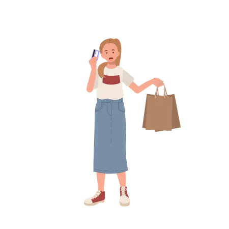 Fille utilisant le paiement par carte pour faire du shopping  Illustration