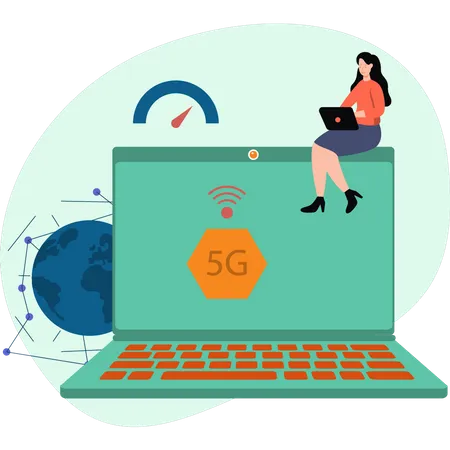 Fille utilisant le réseau 5g  Illustration