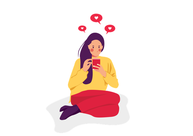 Fille utilisant le téléphone  Illustration