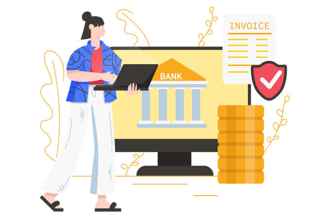 Fille utilisant net banking  Illustration