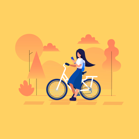 Fille utilisant son téléphone en faisant du vélo  Illustration