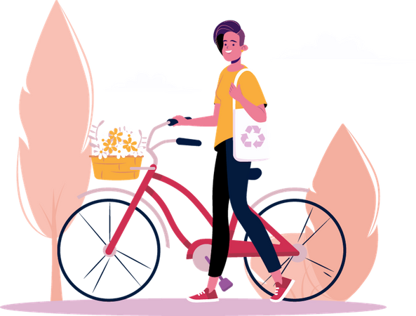 Fille utilisant un sac écologique  Illustration