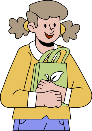 Fille utilisant un sac en papier  Illustration