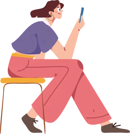 Fille utilisant un téléphone portable  Illustration