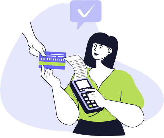 Fille utilisant un terminal de paiement par carte  Illustration