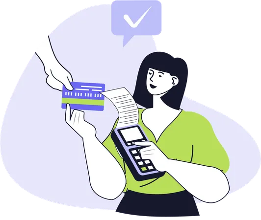 Fille utilisant un terminal de paiement par carte  Illustration