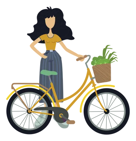 Fille utilisant un vélo respectueux de l'environnement  Illustration