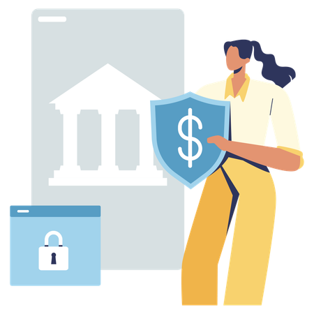 Fille utilisant une application bancaire sécurisée  Illustration