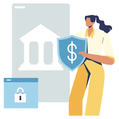 Fille utilisant une application bancaire sécurisée  Illustration