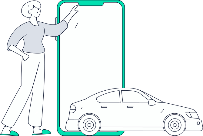 Fille utilisant une application de réservation de taxi  Illustration