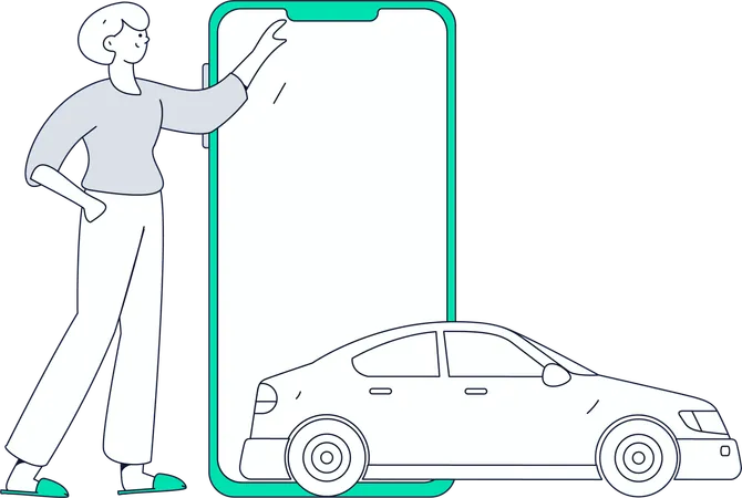 Fille utilisant une application de réservation de taxi  Illustration