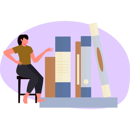 Fille utilisant la bibliothèque en ligne  Illustration