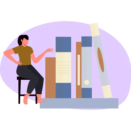 Fille utilisant la bibliothèque en ligne  Illustration