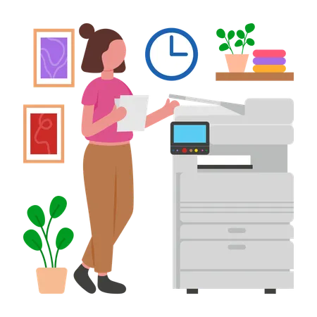 Fille utilisant une imprimante de bureau  Illustration