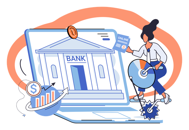 Fille utilisant une plateforme bancaire en ligne  Illustration