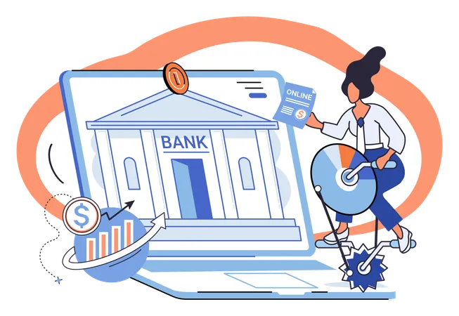 Fille utilisant une plateforme bancaire en ligne  Illustration