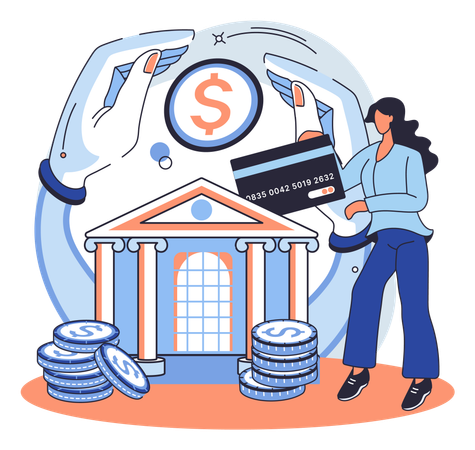 Fille utilisant une plateforme bancaire en ligne  Illustration