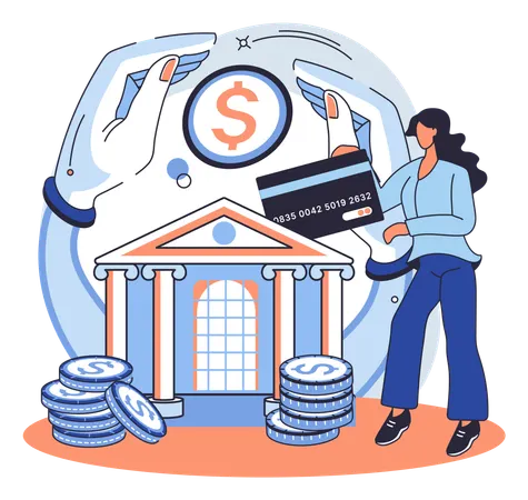 Fille utilisant une plateforme bancaire en ligne  Illustration