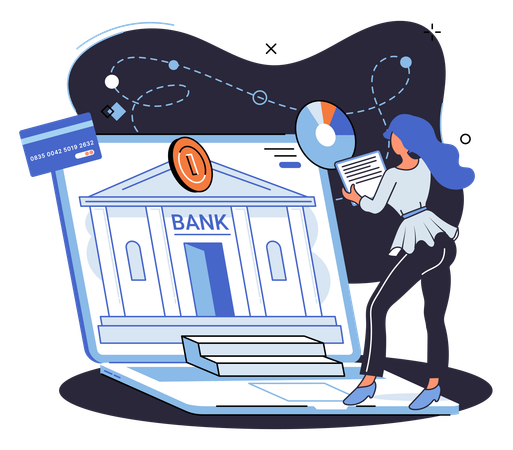 Fille utilisant une plateforme bancaire en ligne  Illustration