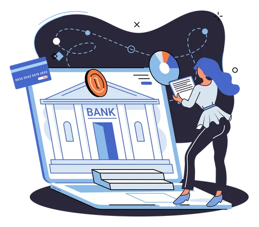 Fille utilisant une plateforme bancaire en ligne  Illustration