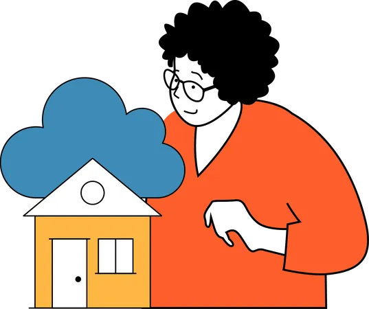 Une fille utilise des données cloud à la maison  Illustration