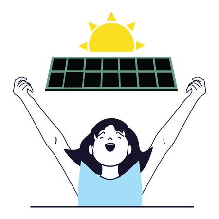 Une fille utilise l’énergie solaire  Illustration