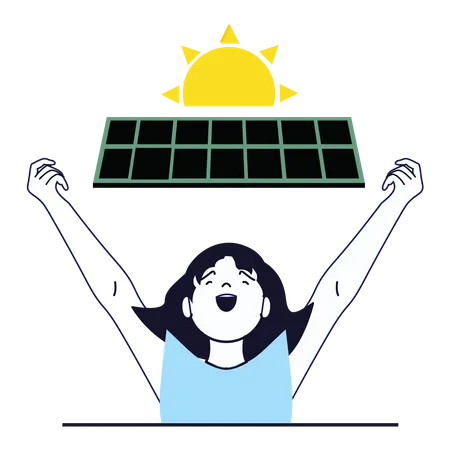 Une fille utilise l’énergie solaire  Illustration