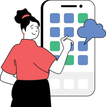 Une fille utilise une application cloud  Illustration