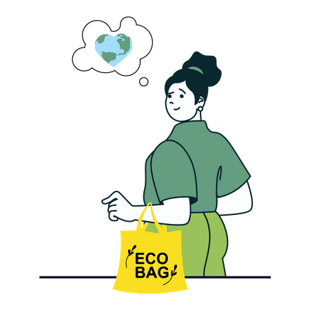 Une fille utilise un sac écologique  Illustration