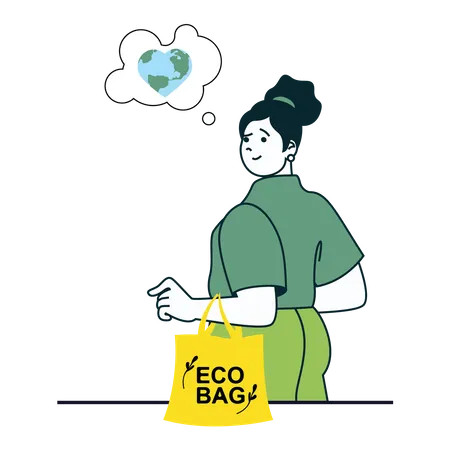 Une fille utilise un sac écologique  Illustration