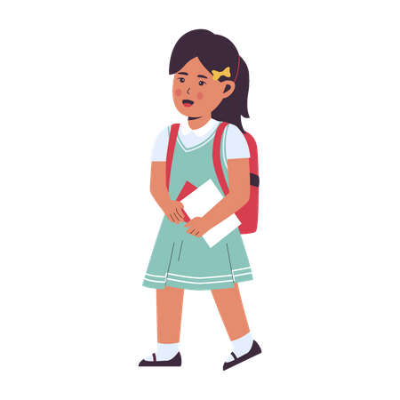 Fille qui va à l'école  Illustration