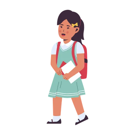 Fille qui va à l'école  Illustration