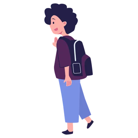 Fille va à l'école avec un sac d'école  Illustration