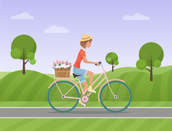 Fille à vélo  Illustration