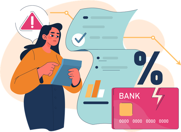 Fille vérifiant la facture de carte de crédit  Illustration