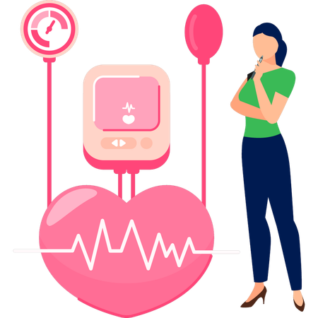 Fille vérifiant les battements de coeur avec tonomètre  Illustration