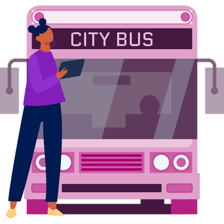 Fille vérifiant les horaires de bus  Illustration