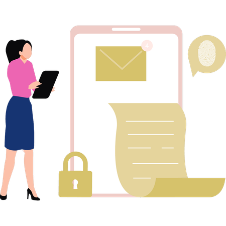 Fille vérifiant ses e-mails sur mobile  Illustration