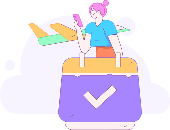 Fille vérifiant l'horaire de vol  Illustration