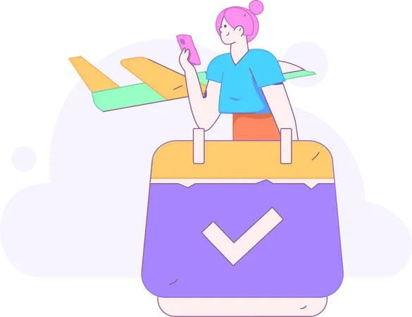 Fille vérifiant l'horaire de vol  Illustration