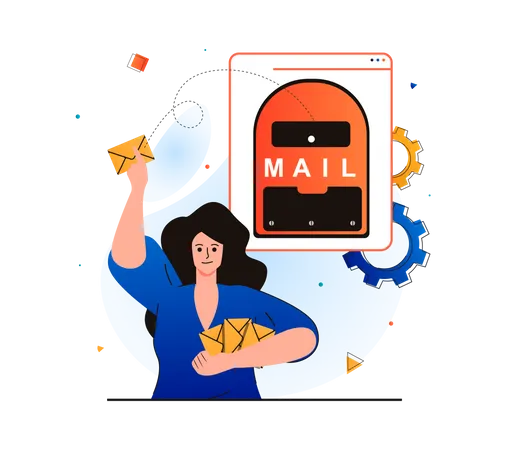 Fille vérifiant ses mails  Illustration