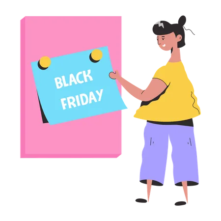 Fille vérifiant la note du Black Friday  Illustration