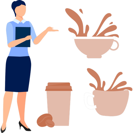 Fille versant du café dans une tasse  Illustration